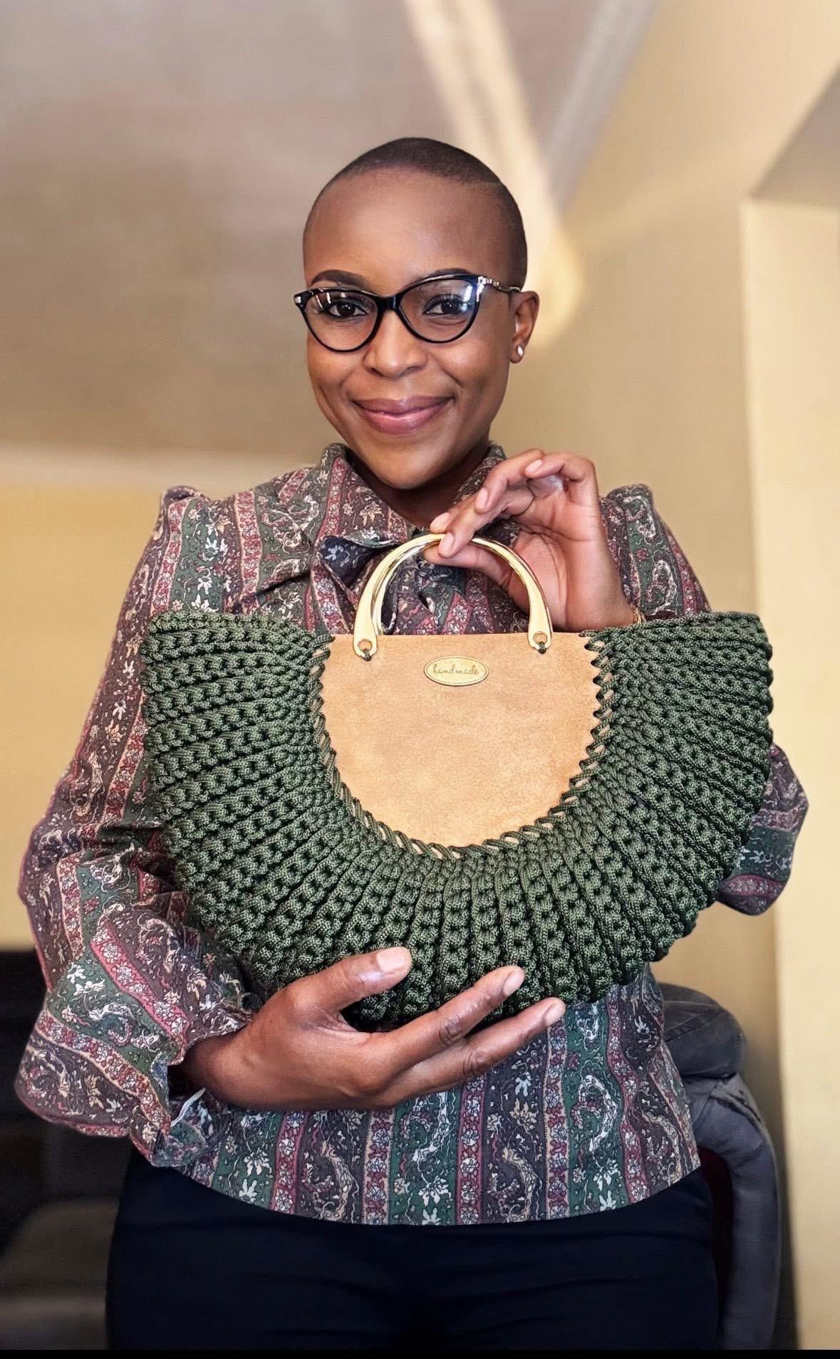 Halfmoon Suede and Crochet Bag